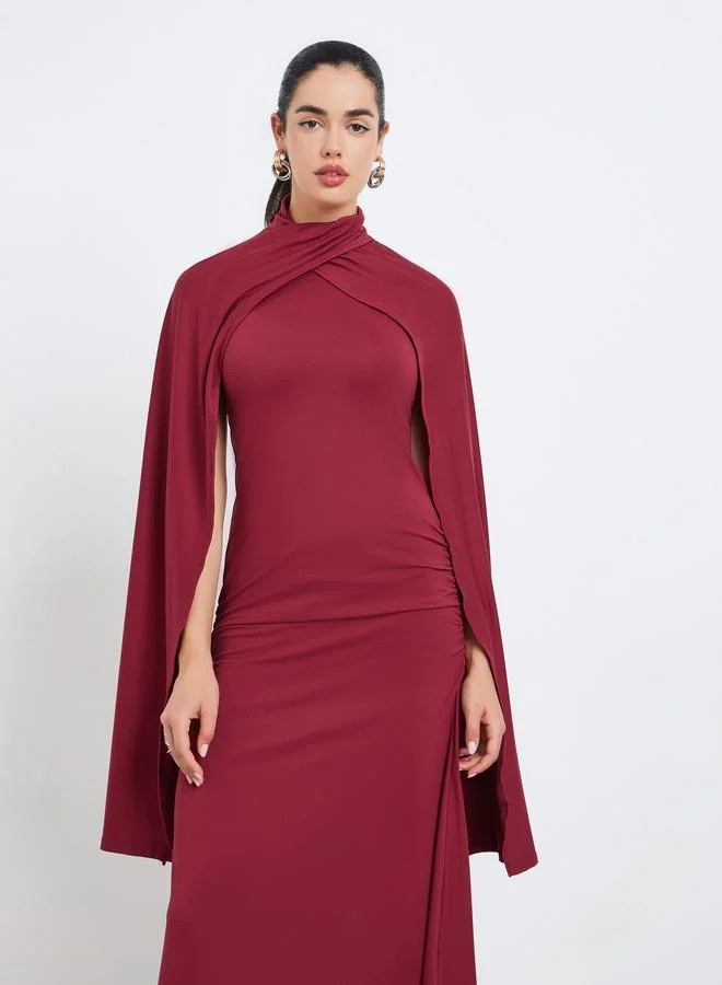 Styli Solid Cape Party Midi Dress