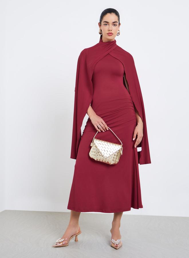 ستايلي فستان سهرة ميدي بعباءة صلبة - Image 3