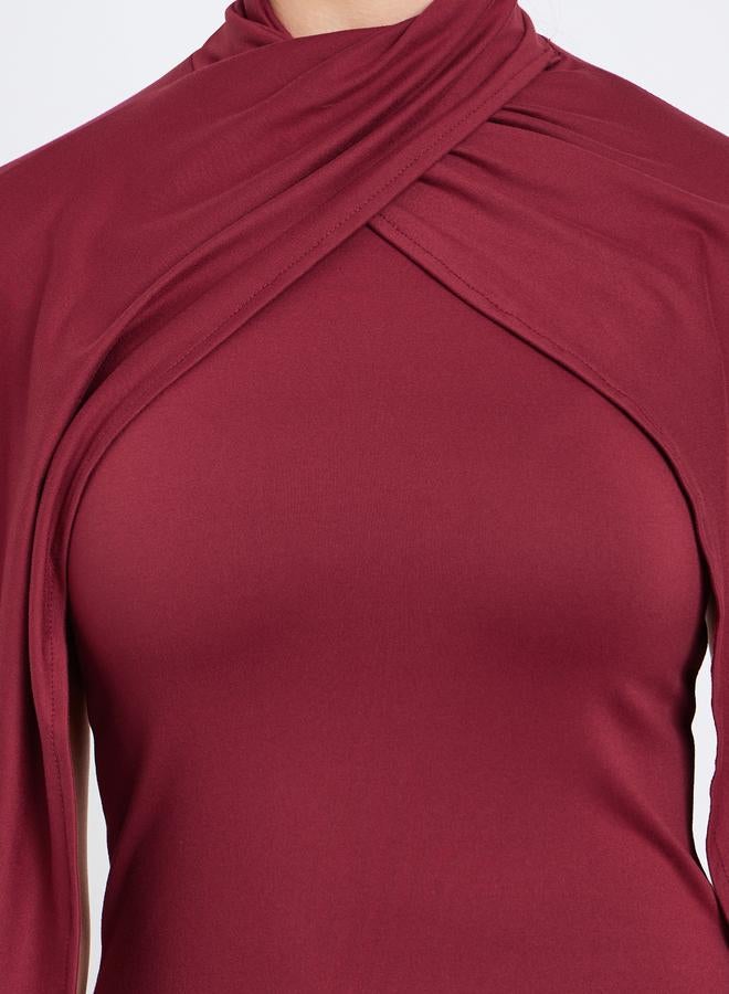 ستايلي فستان سهرة ميدي بعباءة صلبة - Image 4