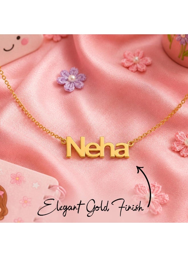 NENOUSH Baby Girl Name Necklace | Balloon Font Letter Pendant Chain 30cm | Gold Tone Jewelry for Baby Girls | Fashion Necklace | Daily Wear | Party Wear - Image 4