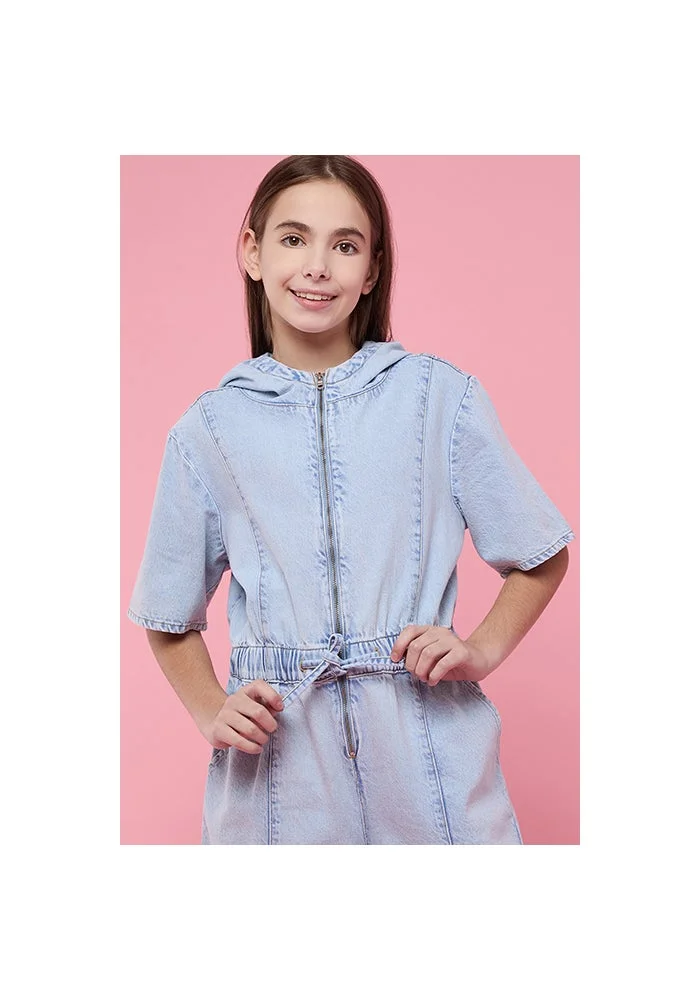 أر أند بي Washed Hooded Romper with Short Sleeves