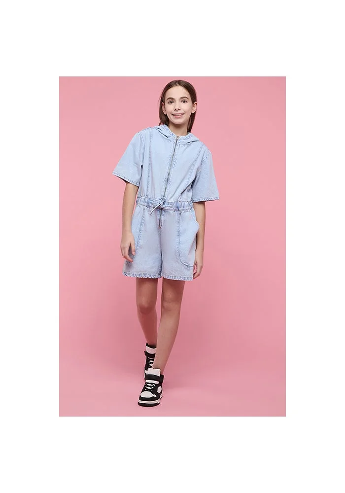 أر أند بي Washed Hooded Romper with Short Sleeves