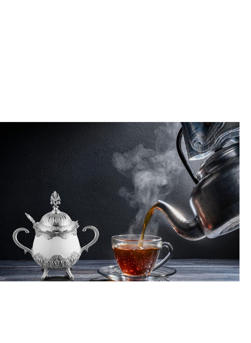 كيتشن آرت - سكريه فضي بورسلين ابيض ،وعاء سكر بورسلين ابيض صنع في تركيا - Image 1