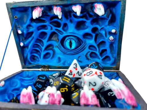 Power Beast Dungeon Mimic Chest Dice Storage Box with Glass Eye, Miniatures and Dungeons and Dragons Accessories, D&D Gift, DND, Dungeon Master, Holds up to 5 Sets of Polyhedral Dice. RPG Game. (BLUE) - Image 2