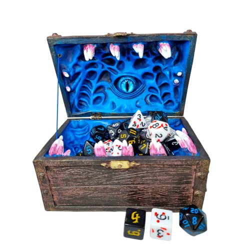 Power Beast Dungeon Mimic Chest Dice Storage Box with Glass Eye, Miniatures and Dungeons and Dragons Accessories, D&D Gift, DND, Dungeon Master, Holds up to 5 Sets of Polyhedral Dice. RPG Game. (BLUE) - Image 4