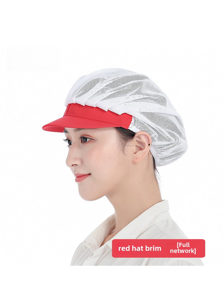 Generic Breathable Chef Cap Dustproof Kitchen Work Hat for WomenRed brim [full Net]] Red brim [full Net]] 