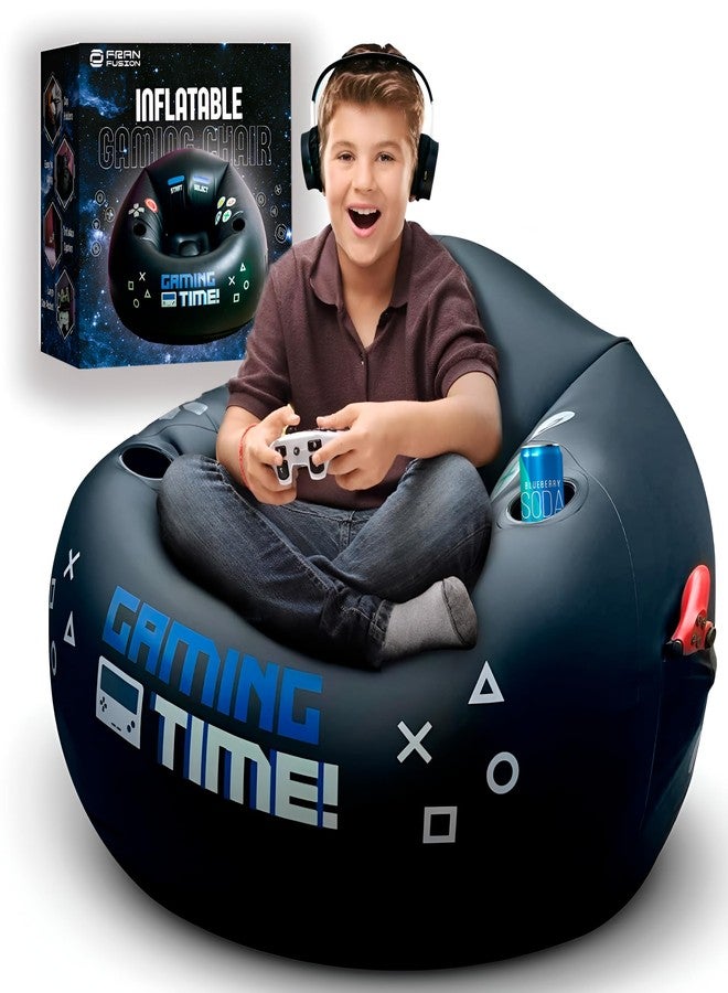 FranFusion Inflatable Gaming Chair for Kids & Teens with Cup Holders and Side Pocket - This Air Gaming Bean Bag Chairs for kids is The Perfect Furniture for Gamer Room Decor - Perfect Gaming Stuff for boys 4-12 - Image 1