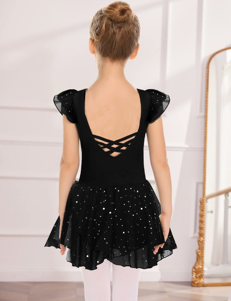 Arshiner Girls Ruffle Sleeve Ballet Dance Dress Crisscross Back Tutu Skirted Leotard - Image 2