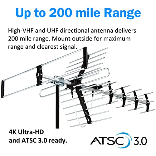 Five Star Outdoor HDTV Antenna up to 200 Mile Long Range, Attic or Roof Mount, Digital OTA Antenna for 4K 1080P VHF UHF Supports 4 TVs Installation Kit & J Mount, ATSC 3.0 Ready - Image 2