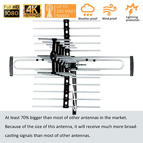 Five Star Outdoor HDTV Antenna up to 200 Mile Long Range, Attic or Roof Mount, Digital OTA Antenna for 4K 1080P VHF UHF Supports 4 TVs Installation Kit & J Mount, ATSC 3.0 Ready - Image 4