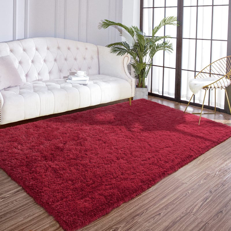 AROGAN Fluffy Rugs for Bedroom Living Room Shag Area Rugs for Nursery Kids Girls Room Plush Fur Rug for Playroom Dorm 4x6 Feet Wine Red - Image 2