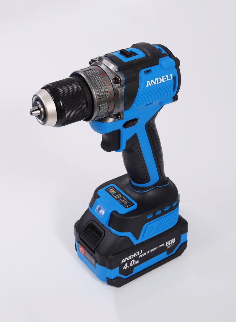 ANDELI 65N.m Brushless Cordless Drill, 21V MAX POWER,with Two 4.0Ah Li-Ion Batteries and Fast Charger,Battery level display, 20+1 Position Clutch, LED Work Light, Variable Speed ​​Drill, For drilling holes in walls, metal, concrete and wood - Image 4