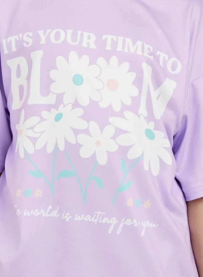 Styli Floral Print Drop Shoulder Sleeves T-Shirt
