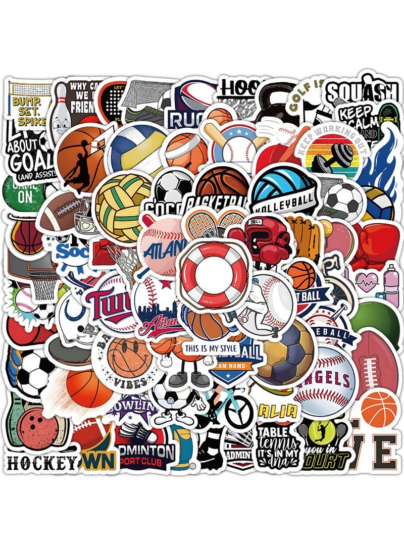 100 قطعة من ملصقات الرياضة، ملصقات كرة القدم وكرة الطائرة والجولف وكرة السلة، ملصقات الكرة الرياضية لزجاجات المياه والكمبيوتر المحمول، ملصقات للأطفال المراهقين - Image 1