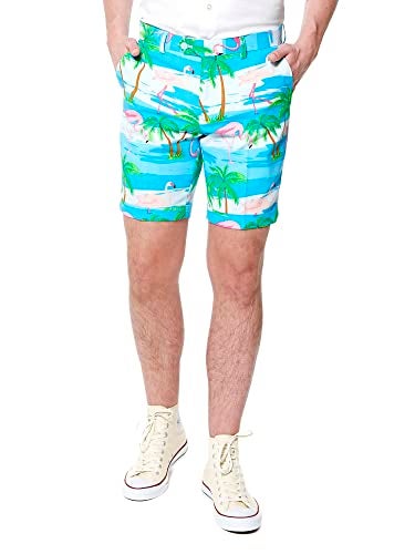 Opposuits Men's Summer Suit - Tropical Flamingo Outfit - Slim Fit - Includes Short Sleeved Blazer - Shorts - and Tie - Image 4