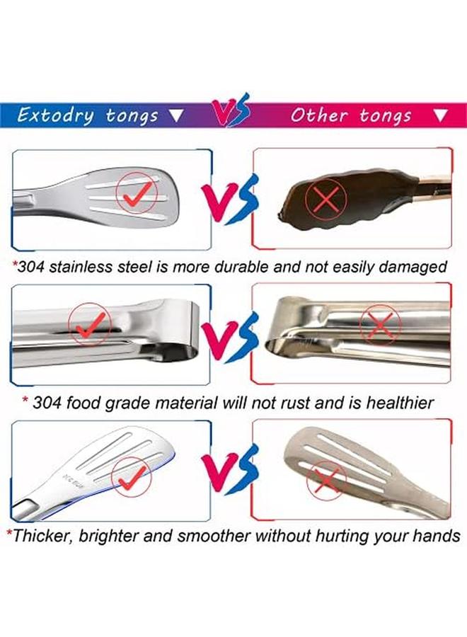 KASTWAVE Kitchen Tongs 304 Easy To Clean Food Safe Stainless Steel Cooking Tongs Salad BBQ Frying Tongs Utensils Kitchen Gift Etc Easy Grip Best Sturdy Tongs Non Stick. - Image 3