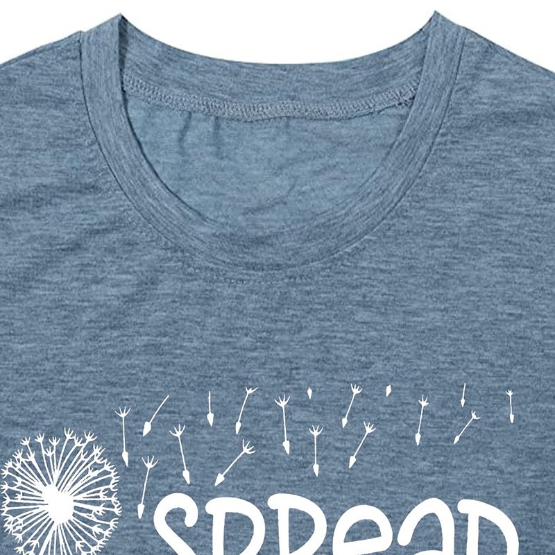 Bealatt Spread Kindness T Shirt for Women Summer Dandelion Graphic Tees Casual Funny Sayings Letter Printed Cute Shirts Tops-Blue M - Image 3