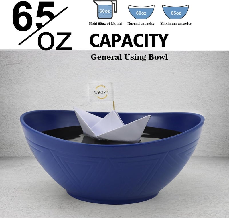 Wrova 65oz Large Salad Bowls Deep Blue  Wheat Straw Serving Bowls Set of 4  Unbreakable Serving Bowls Dishware  Microwave Safe  BPA Free Bowl for kitchencamping - Image 2