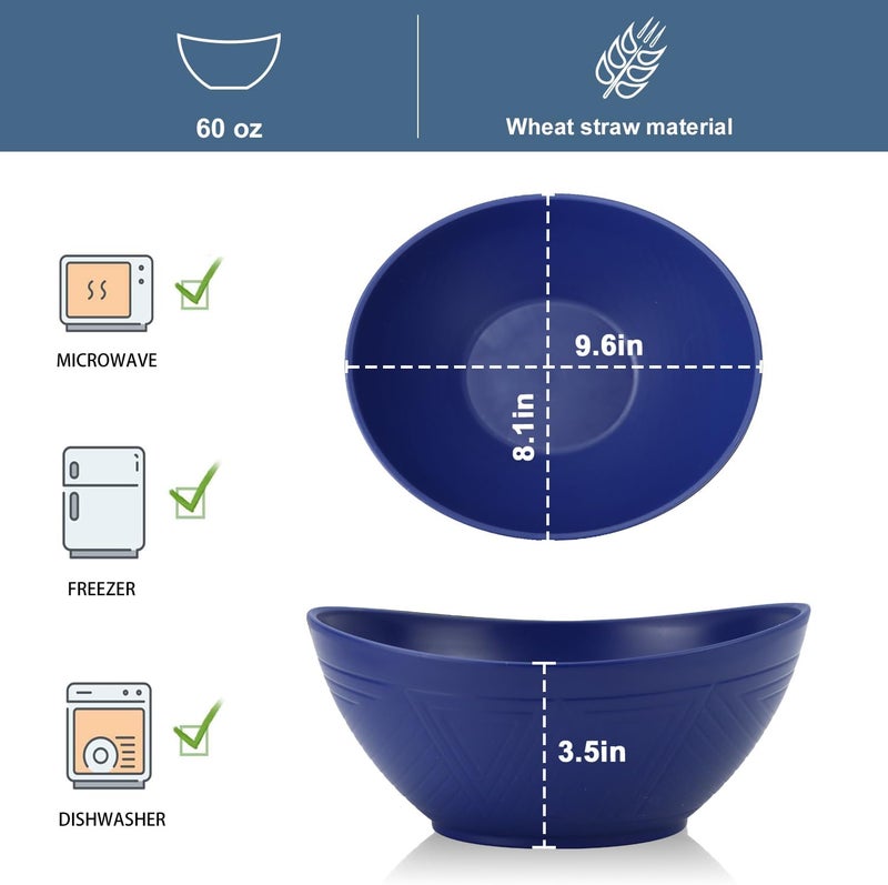 Wrova 65oz Large Salad Bowls Deep Blue  Wheat Straw Serving Bowls Set of 4  Unbreakable Serving Bowls Dishware  Microwave Safe  BPA Free Bowl for kitchencamping - Image 3