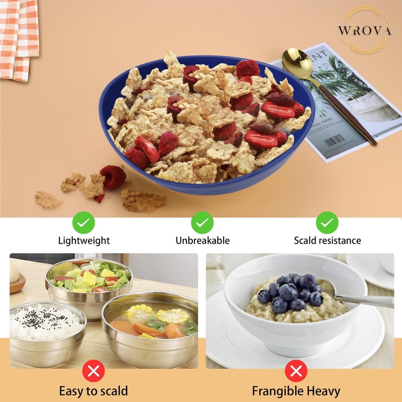 Wrova 65oz Large Salad Bowls Deep Blue  Wheat Straw Serving Bowls Set of 4  Unbreakable Serving Bowls Dishware  Microwave Safe  BPA Free Bowl for kitchencamping - Image 5
