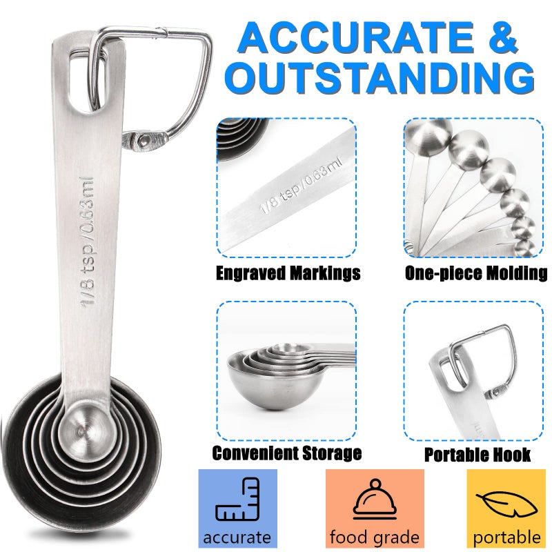 Rena Chris Measuring Spoons, Premium Heavy Duty 18/8 Stainless Steel Measuring Spoons Cups Set, Small Tablespoon with Metric and US Measurements, Set of 6 for Measuring Dry and Liquid Ingredients - Image 4