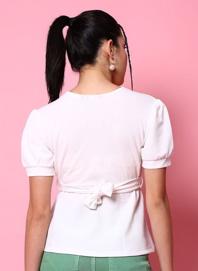 Freehand Women Fit and Flared Solid V-Neck Short Sleeve Peplum Top - Image 3