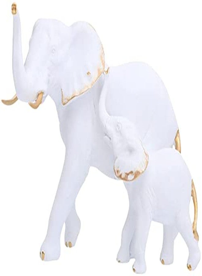 Joylern 1 Piece Elephant Statue Resin Elephant Figurine Animal Feng Shui Sculpture Animal Ornament for Home Office Wedding Decoration - White Gold Left - Image 1