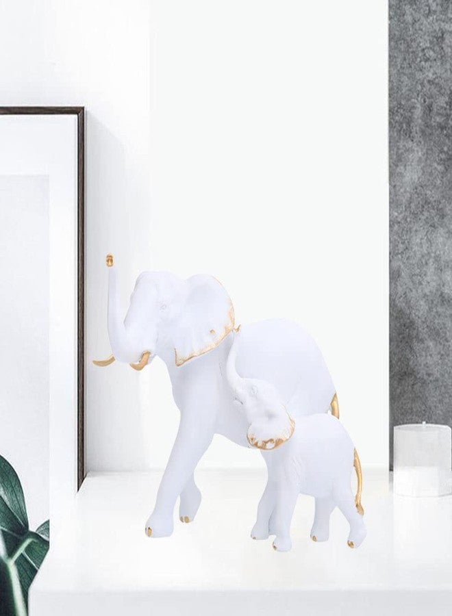 Joylern 1 Piece Elephant Statue Resin Elephant Figurine Animal Feng Shui Sculpture Animal Ornament for Home Office Wedding Decoration - White Gold Left - Image 4