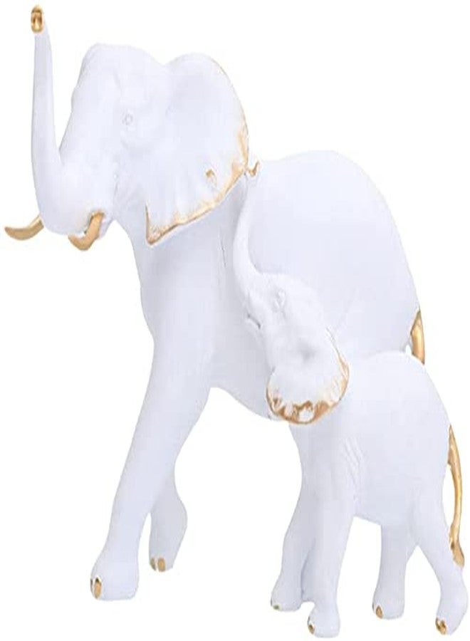 Joylern 1 Piece Elephant Statue Resin Elephant Figurine Animal Feng Shui Sculpture Animal Ornament for Home Office Wedding Decoration - White Gold Left - Image 3