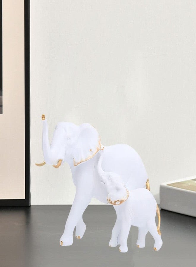 Joylern 1 Piece Elephant Statue Resin Elephant Figurine Animal Feng Shui Sculpture Animal Ornament for Home Office Wedding Decoration - White Gold Left - Image 5