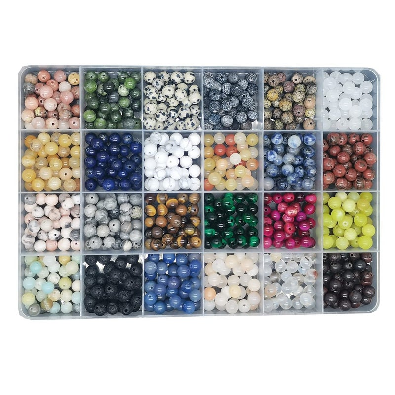 Maonewque 720pcs 6mm Natural Round Stone Beads Gemstone Beading Hole Size 1mm Crystal Energy Stone Healing for Bracelet Necklace Earrings Jewelry Making24 Colors36mm