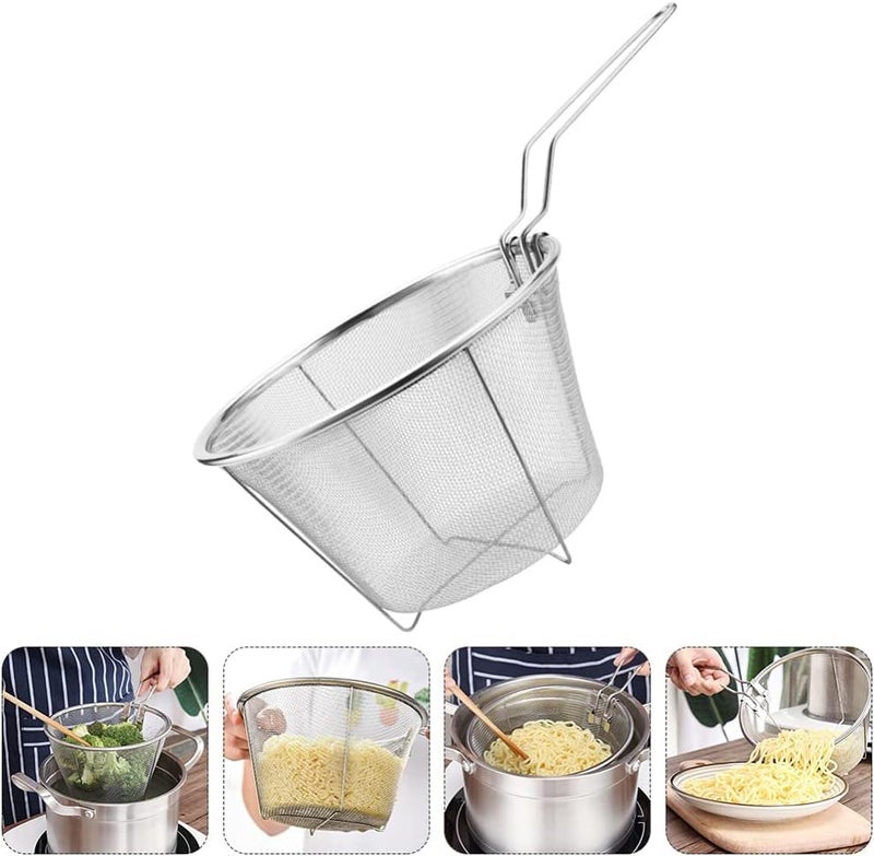 Alark Stainless Steel Round Wire Mesh Drain Small Frying Basket with Folding Handle Deep Fry Basket Kitchen Cooking Strainer Colander for French Fries Serving Food for Restaurant Home 30x18x10 CM - Image 5