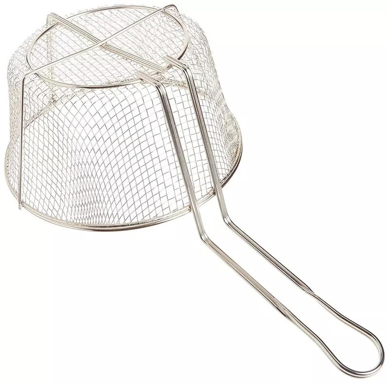 Alark Stainless Steel Round Wire Mesh Drain Small Frying Basket with Folding Handle Deep Fry Basket Kitchen Cooking Strainer Colander for French Fries Serving Food for Restaurant Home 30x18x10 CM - Image 2