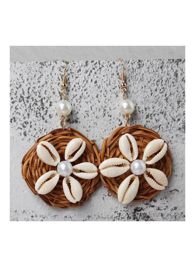 NIBEMINENT - Faux Pearl Shell Rattan Round Dangle Hook Earrings - Image 1