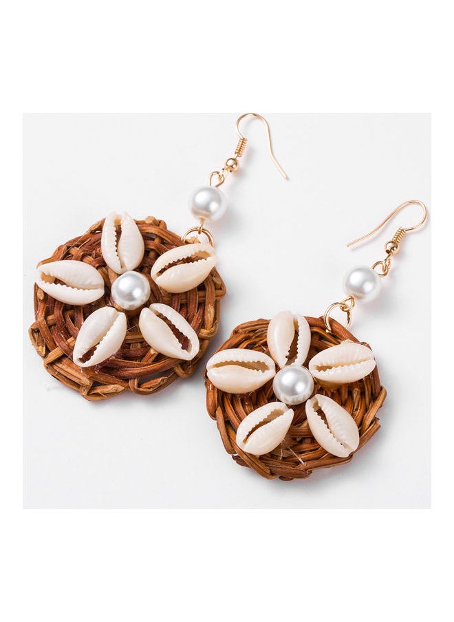 NIBEMINENT - Faux Pearl Shell Rattan Round Dangle Hook Earrings - Image 1