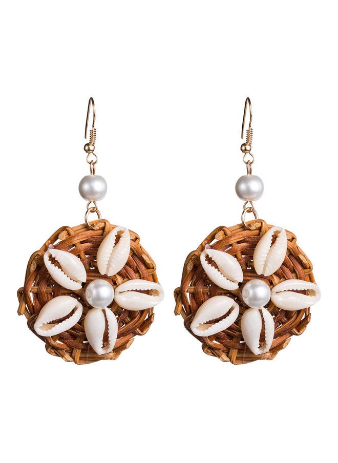 NIBEMINENT - Faux Pearl Shell Rattan Round Dangle Hook Earrings - Image 1