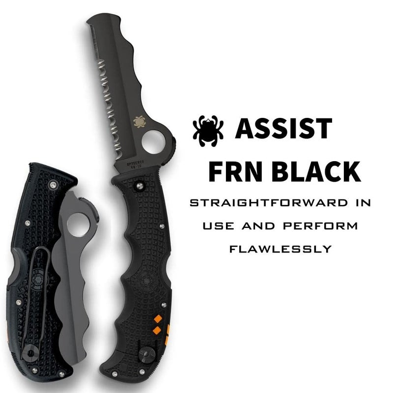 Spyderco سكين سبايدركو أسيست خفيف الوزن بشفرة سوداء من فولاذ VG-10 بطول 3.69" ومقبض FRN خفيف الوزن أسود - حافة مركبة - C79PSBBK - Image 2