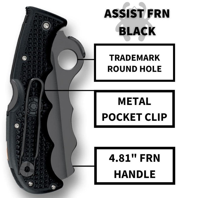 Spyderco سكين سبايدركو أسيست خفيف الوزن بشفرة سوداء من فولاذ VG-10 بطول 3.69" ومقبض FRN خفيف الوزن أسود - حافة مركبة - C79PSBBK - Image 4