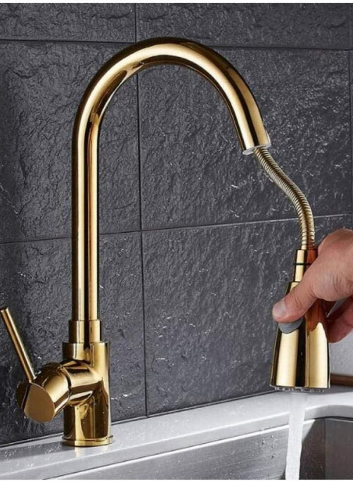 PuriPro Water Saving Kitchen Stainless Steel Pull Out Tap Faucet, Kitchen Sink Hot And Cold Water Faucet, Two-Way Sprayer, Single Handle Faucet, 360 Degree Rotating - Image 1