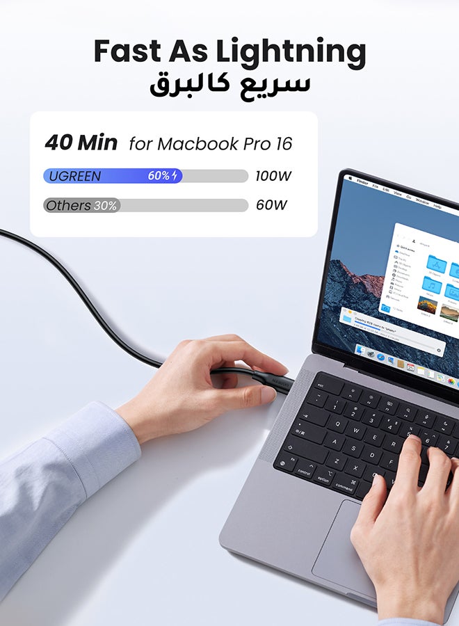 يو جرين كبيل تايب سي 100 واط 1.5 متر، كابل شحن يواي بي سي PD PVC  كابل شحن سريع من النوع C لسلسلة سلسلة ايفون 15، ماك بوك اير/برو،آيباد برو/إير/ميني، سامسونج، شاومى ،الهاتف لابتوب، PS5، كاميرا SLR، دي جي اي - Image 3