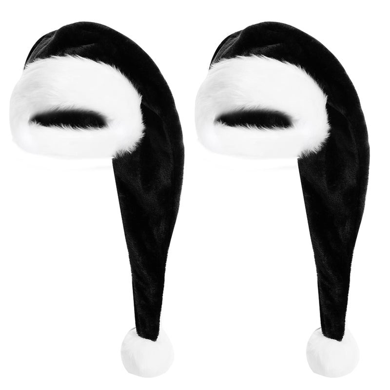 Fengek 2 Packs Fluffy Santa Hats 295 Inch Black Santa Hats Unisex Adult Velvet Hats for Christmas New Year Festival Party Decorations Black
