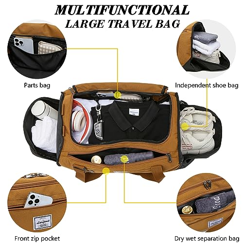 Laripwit Gym Bags for Men, 40L Medium Sports Travel Duffel Bag with Shoe Compartment & Wet Pocket Lightweight Gym Duffle Bag Backpack Multipurpose Weekender Overnight Backpack for Women, Brown - Image 4