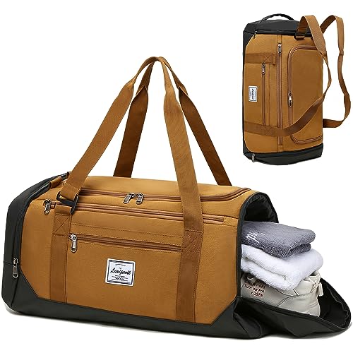 Laripwit Gym Bags for Men, 40L Medium Sports Travel Duffel Bag with Shoe Compartment & Wet Pocket Lightweight Gym Duffle Bag Backpack Multipurpose Weekender Overnight Backpack for Women, Brown - Image 1