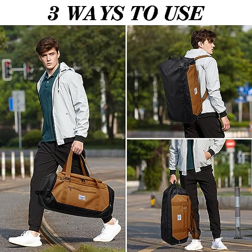 Laripwit Gym Bags for Men, 40L Medium Sports Travel Duffel Bag with Shoe Compartment & Wet Pocket Lightweight Gym Duffle Bag Backpack Multipurpose Weekender Overnight Backpack for Women, Brown - Image 3