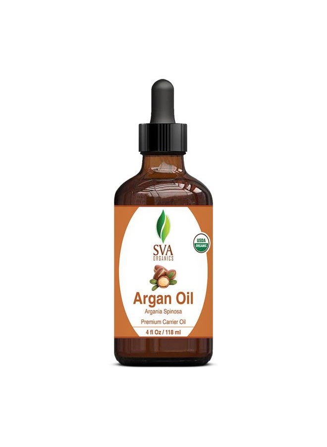 SVA Organics - SVA Argan Oil Organic - 4 Fl Oz – 100% Natural Cold Pressed Organic Argan Oil - for Face, Skin Care, Hair Care, Scalp Massage & Body Massage – Carrier Oil with Dropper - Image 1