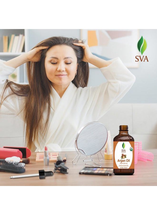 SVA Organics - SVA Argan Oil Organic - 4 Fl Oz – 100% Natural Cold Pressed Organic Argan Oil - for Face, Skin Care, Hair Care, Scalp Massage & Body Massage – Carrier Oil with Dropper - Image 1