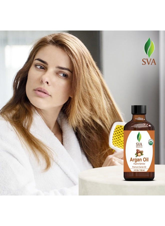 SVA Organics - SVA Argan Oil Organic - 4 Fl Oz – 100% Natural Cold Pressed Organic Argan Oil - for Face, Skin Care, Hair Care, Scalp Massage & Body Massage – Carrier Oil with Dropper - Image 1