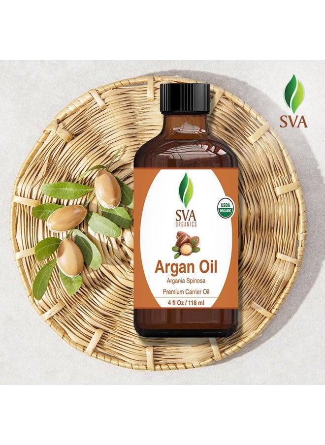 SVA Organics - SVA Argan Oil Organic - 4 Fl Oz – 100% Natural Cold Pressed Organic Argan Oil - for Face, Skin Care, Hair Care, Scalp Massage & Body Massage – Carrier Oil with Dropper - Image 1