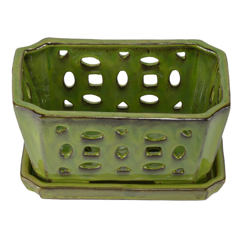 w w W&W Orchid Pot with Holes and Saucer for Repotting, YellowGreen, 9.7 Inch - Image 3