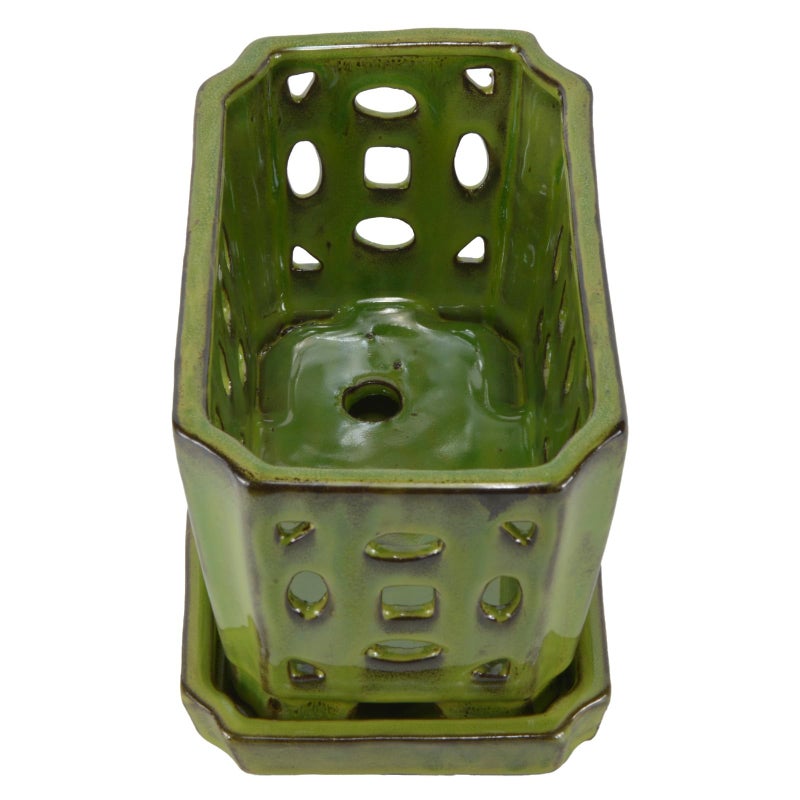 w w W&W Orchid Pot with Holes and Saucer for Repotting, YellowGreen, 9.7 Inch - Image 4